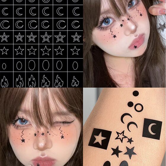 Hollow-out Sticker Face Makeup Nail Art Inkjet Template Sticker Stars Love Stars All Saints Makeup Sweet Cool Dark Wind
