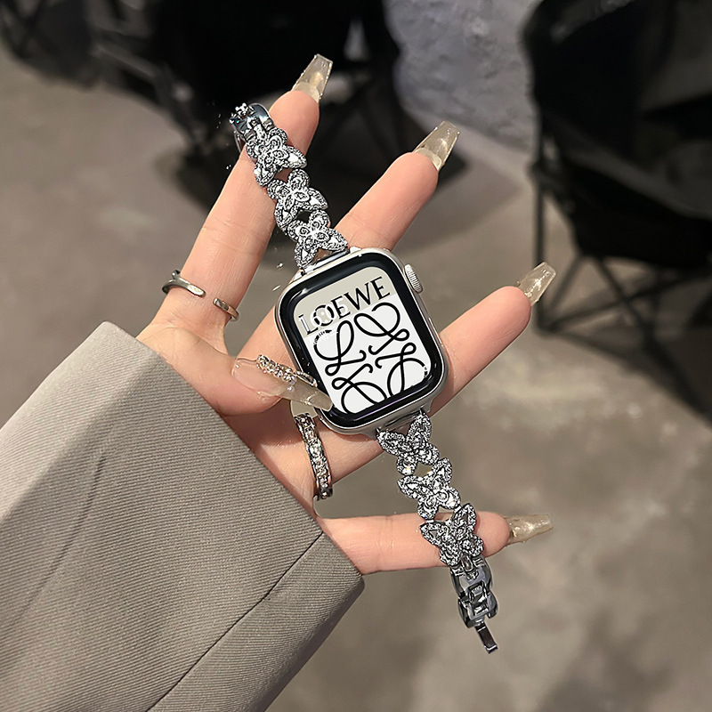 Suitable for Apple S12/9 smartwatches, featuring a butterfly-shaped, diamond-studded metal strap; also compatible with Xiaomi Mi Band 10 and Huawei Fit 3/4 Pro watch straps Suitable for Apple S12/9 smartwatches, featuring a butterfly-shaped, diamond-studded metal strap; also compatible with Xiaomi Mi Band 10 and Huawei Fit 3/4 Pro watch straps