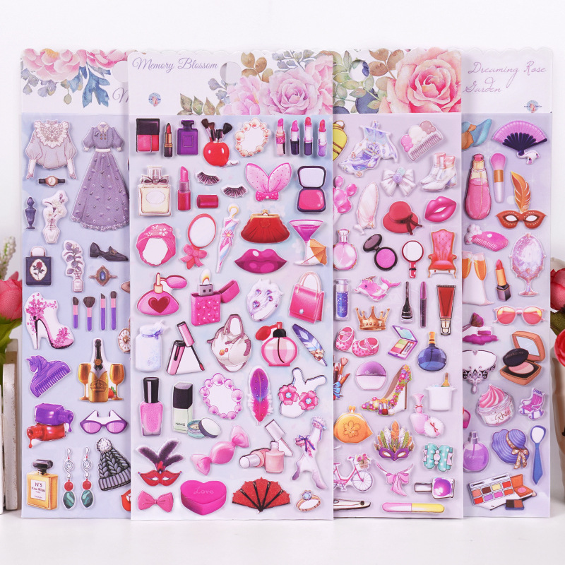 3D Masquerade Stereo Stickers Lipstick Perfume Dress High Heels Bag Girl DIY Mobile Phone Case Decoration Stickers