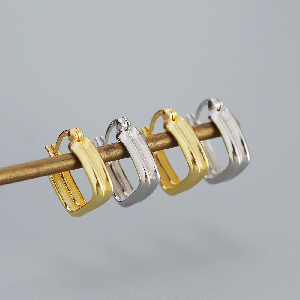 Stone-Free Inlay Material Earrings Classification Simple Style Square Sterling Silver Earrings Plating Metal 925 Silver Earrings