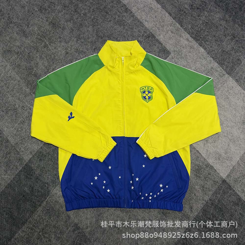 New Brazilian team co-branded windbreaker sportswear, foreign trade outerwear, color-blocked jacket, football training and match uniform for spring and autumn