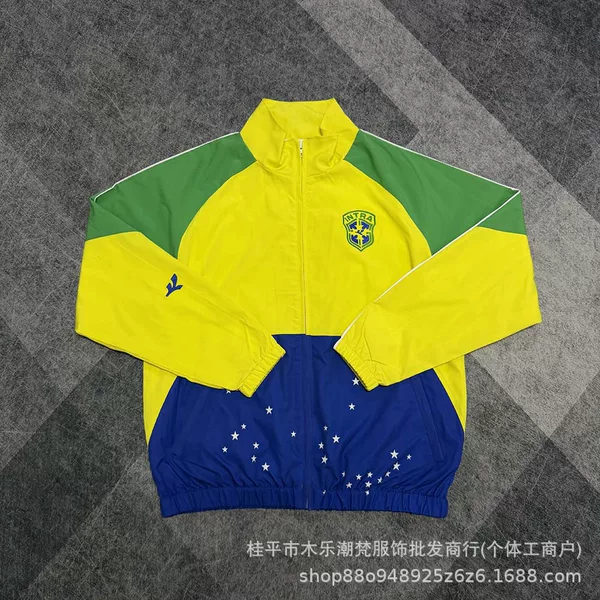 New Brazilian team co-branded windbreaker sportswear, foreign trade outerwear, color-blocked jacket, football training and match uniform for spring and autumn