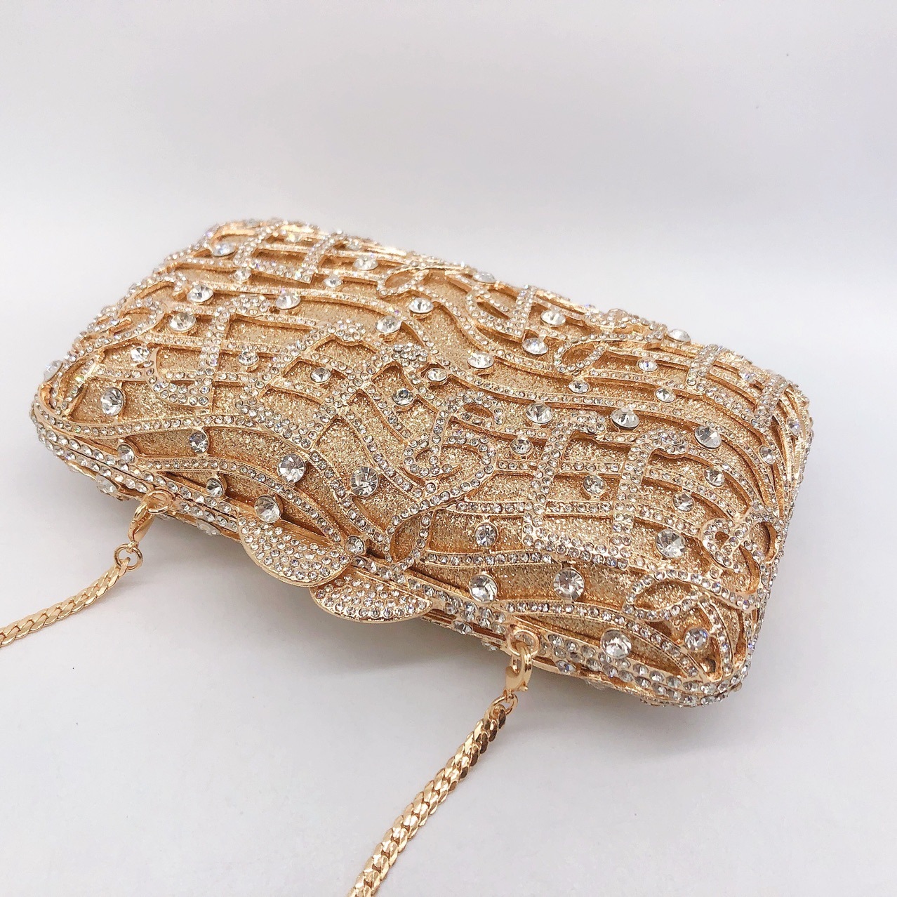 Bolsa de cena de diamantes de notas Bolsa de mano de diamantes transfronterizas Bolsa de vestido Cheongsam bolsa de mujer bolsa de caja dura hueca