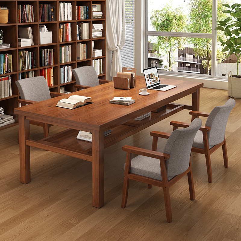 Solid Wood Large Long Desk Living Room Computer Desk Home Double-Layer Storage to Living Room Adult Workbench Office Desk