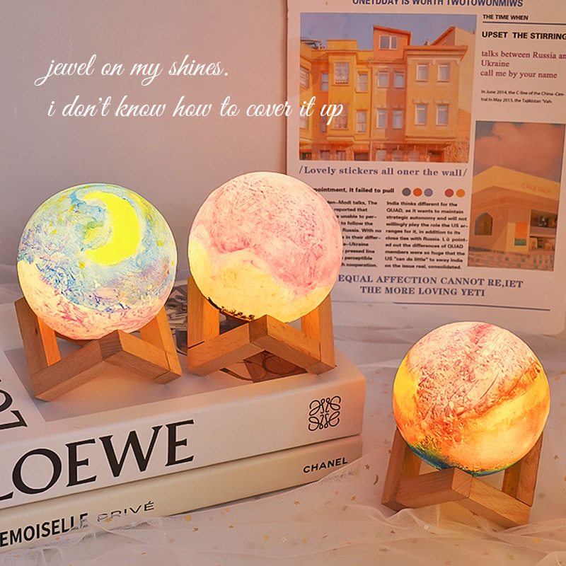 Festival del Medio Otoño DIY pintado a mano lámpara de luna pintado graffiti planetas luces de noche luces de atmósfera regalos para amigos pequeños adornos