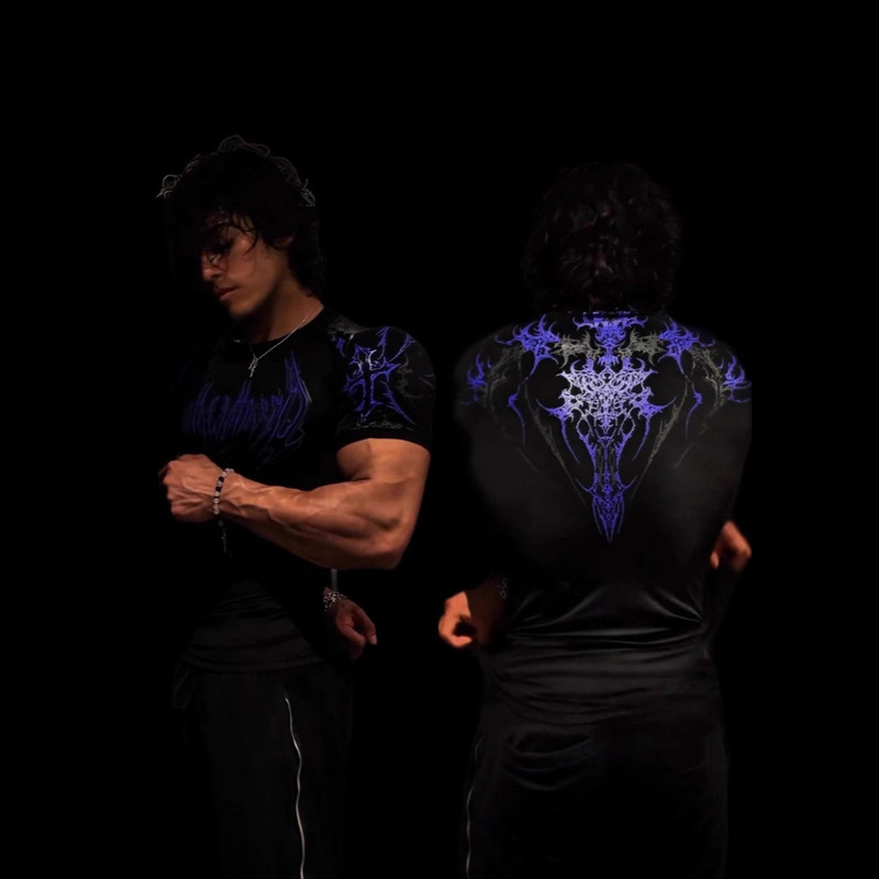 Breathedivinity American Trendy Brand Dark Style Sports Fitness Men's T-Shirt Quick-Drying Elastic Bodysuit