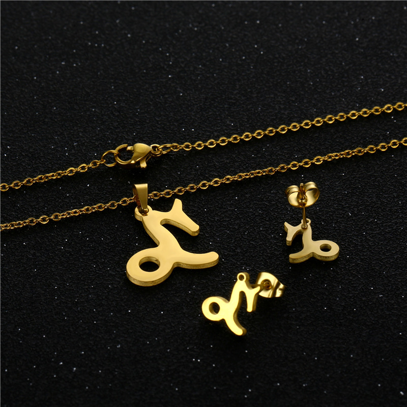 twelve constellation Capricorn pendant stainless steel necklace earrings set