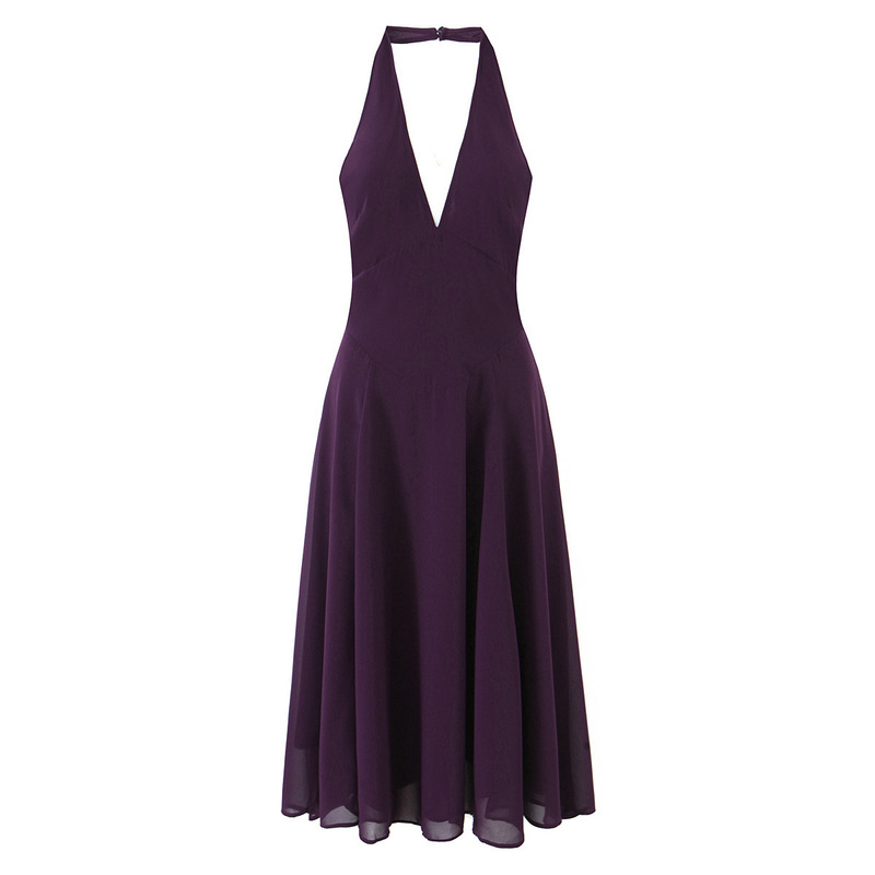 Bsk&Traf Women's 2025 Autum New French Fashion Elegant Mid-Length Halterneck Sun Dress