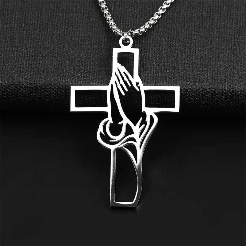 Cross-Border Temu Hot Selling Men's Stainless Steel Necklace Pendant Prayer Male Faith Gift Gift