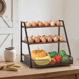 鸭蛋存储架木质多层桌面带抽屉杂物置物架厨房水果蔬菜鸡蛋收纳架