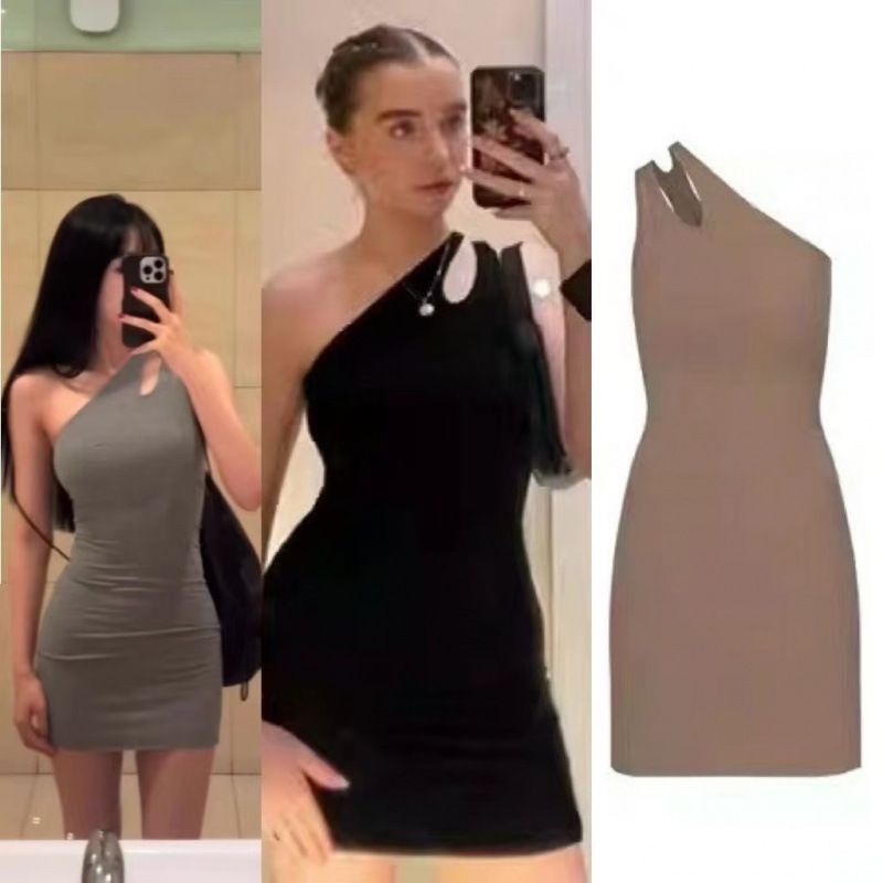 Skims Kardashian-Inspired Off-Shoulder One-Shoulder French-Style Dress, Slim Fit, Bodycon, Sexy Short Dress Skims Kardashian-Inspired Off-Shoulder One-Shoulder French-Style Dress, Slim Fit, Bodycon, Sexy Short Dress