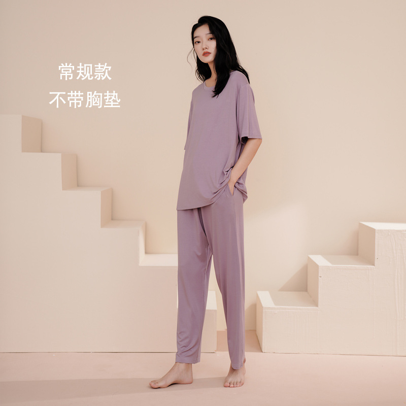 가슴 패드가없는 9801 보라색 반팔 바지