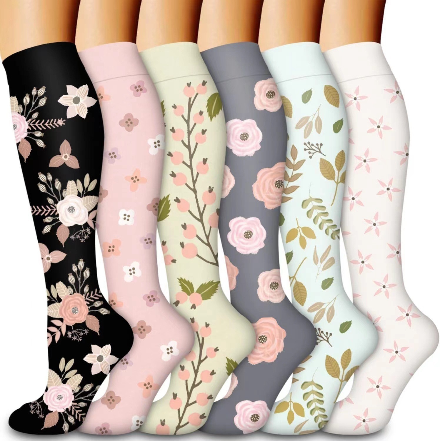 Juego de 6 pares de calcetines deportivos de compresión transfronterizos para fitness, calcetines largos de compresión para pantorrillas para hombres y mujeres, calcetines de compresión elásticos. image 19