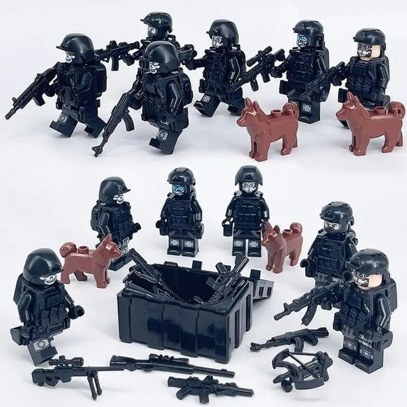 6 Types of Building Block Minifigure Toys Black Special Forces Swat Scene Toy Set Bagged for Export 6 Types of Building Block Minifigure Toys Black Special Forces Swat Scene Toy Set Bagged for Export