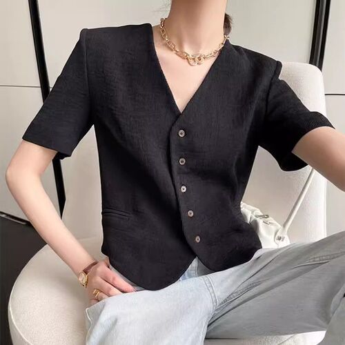Ladies' 2025 Summer Thin Short Coat with Small Floral Design, Short Sleeve, Small Size, Fitted Collar, Casual Short Top