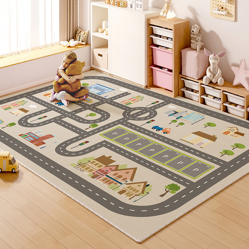 Parking Lot Floor Mat Kidsren's Room Bedroom Puzzle Learning Game Area Bedside Home Reading Area Crawling Winter Carpet