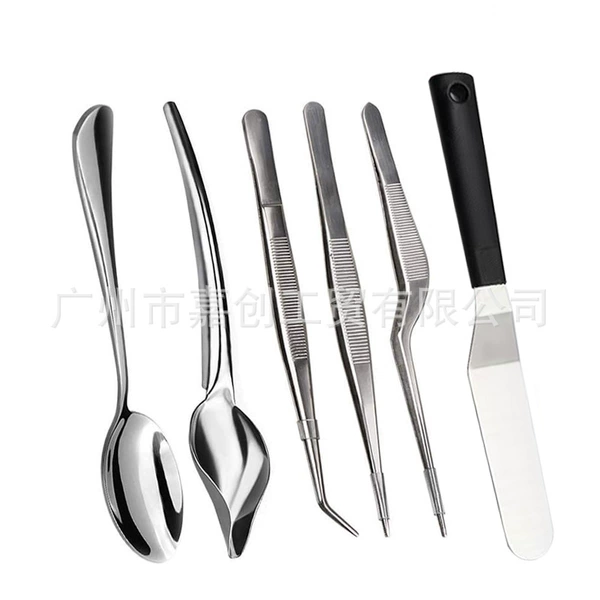 2 spoons + 3 tweezers + spatula - 6 piece set
