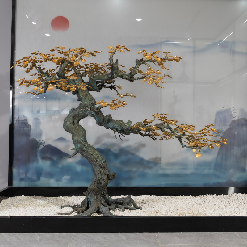 铜艺坊摇钱树黄铜摆件发财树铜器别墅客厅大堂装饰品铜摇钱树摆件
