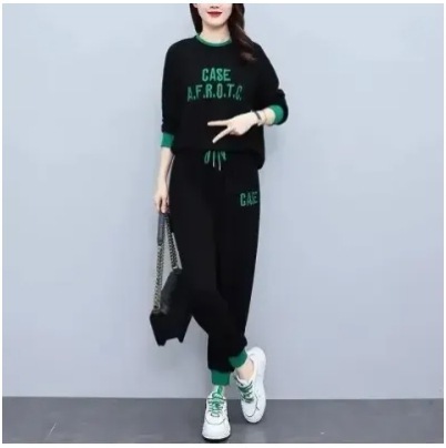 Ladies' Spring Autumn Sportswear Set Loose and Slimming Fashion Casual Trendy Hoodie Two-Piece Set for Plus Size