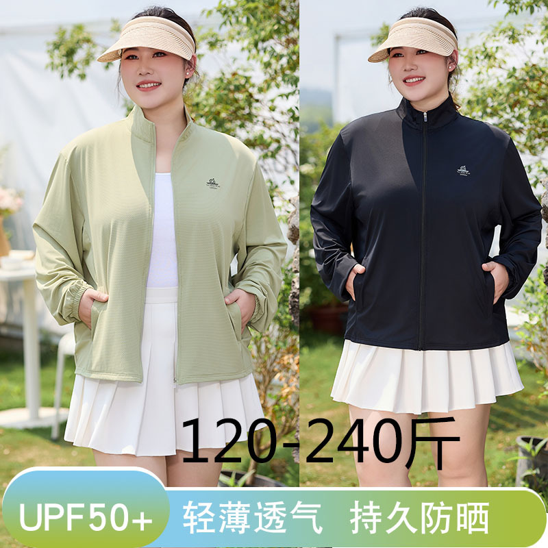Plus-Size Sun Protection Clothing for Women 2025, Hoodless Stand-Up Collar, Uv Protection Upf50+, Ice Silk Outerwear for Women