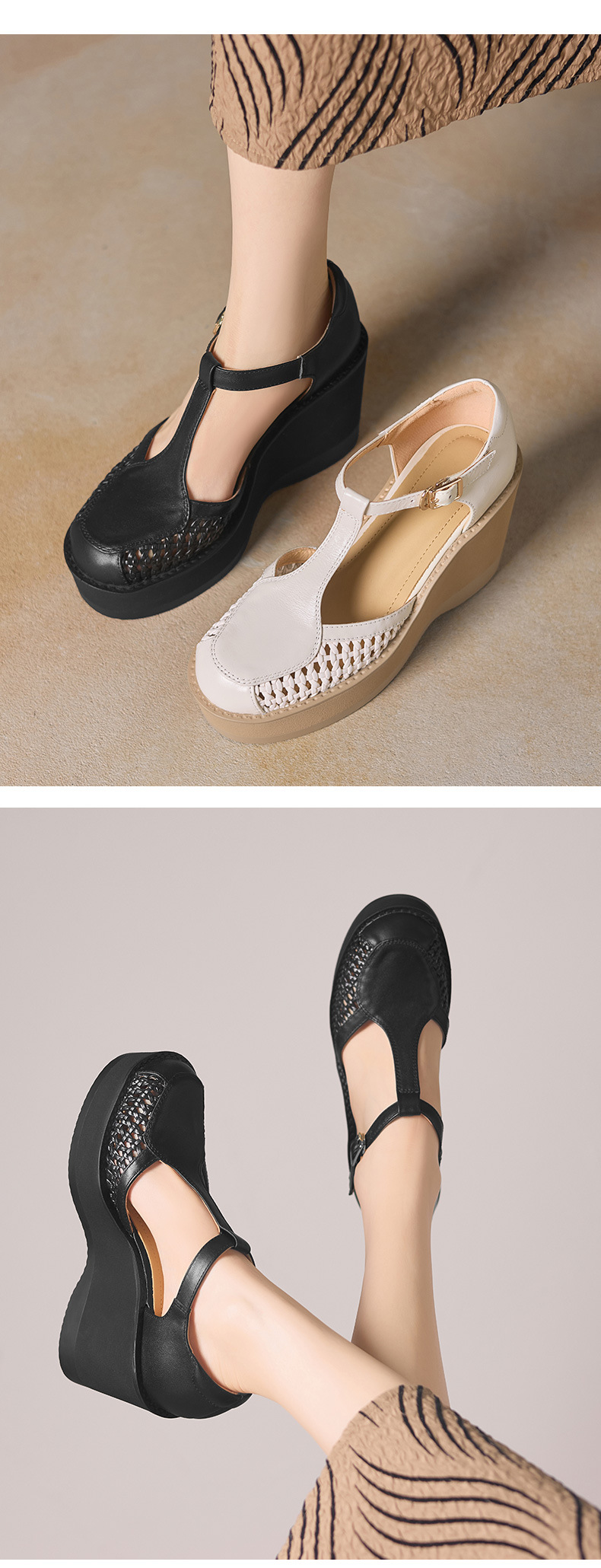 Sandal nữ cao gót đế dày 9,5 cm quai ngang khóa T — đen chi tiết 3