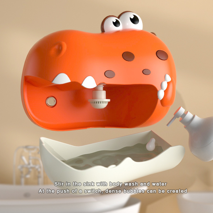 Escupir burbujas transfronterizas dinosaurio baño de bebé baño baño baño juego de agua juguetes al por mayor máquina de burbujas de música eléctrica