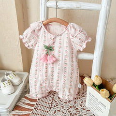 嬰兒衣服夏季薄款短袖連體衣女寶寶新生兒純棉A類外出爬服包屁衣1