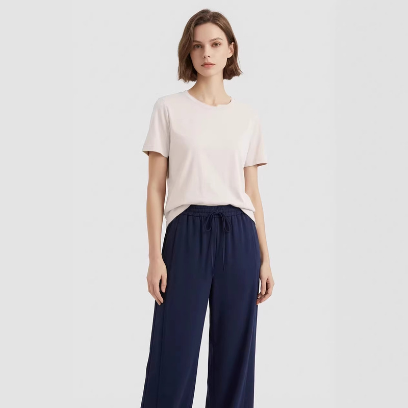 Tr Same Style Solid Color Versatile Round Neck Ice Silk Plain Knit Short Sleeve Women's T-Shirt Spring and Summer New Women's Top Tr Same Style Solid Color Versatile Round Neck Ice Silk Plain Knit Short Sleeve Women's T-Shirt Spring and Summer New Women's Top