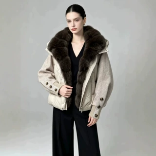 秋冬季时尚百搭加厚短款外套女天然真狐狸毛领羽绒服外贸跨境新款