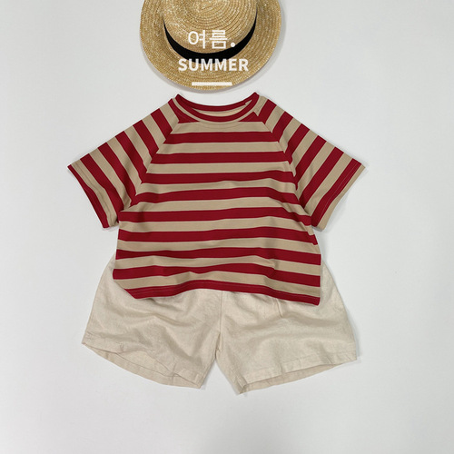 Korean style children's striped short-sleeved T-shirt summer new style casual short-sleeved bottoming shirt for boys and girls baby