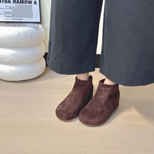 复古绒面大头勃肯短靴女2025冬季新款薄绒内增高后拉链短筒马丁靴