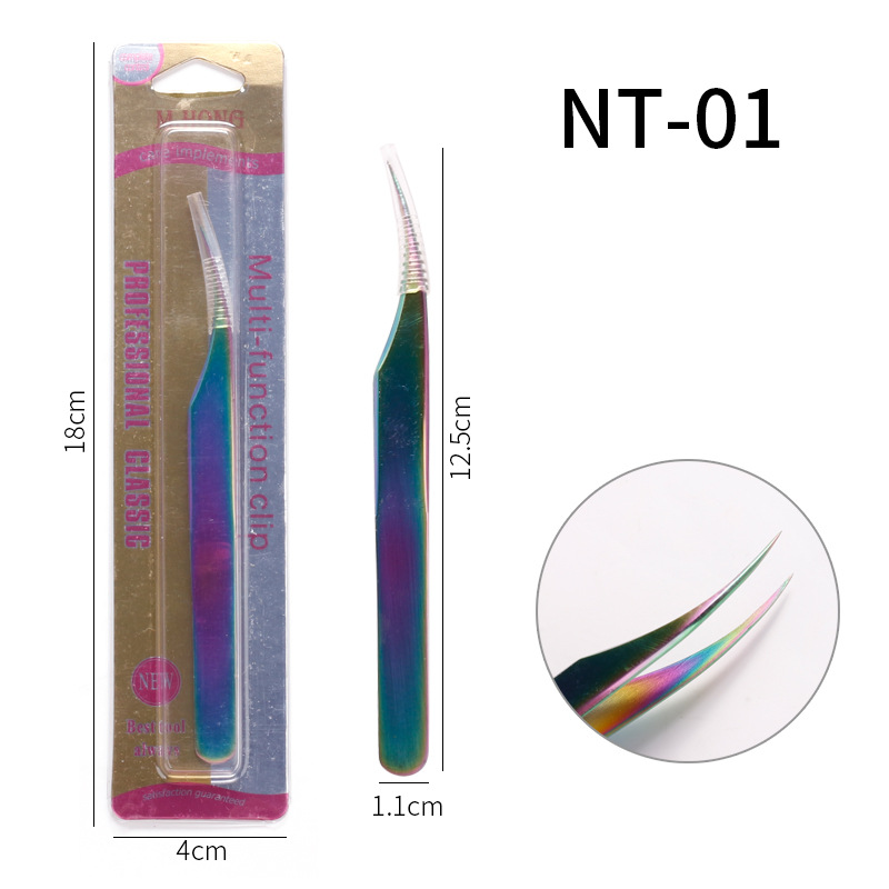 Venta caliente transfronteriza de acero inoxidable colorido pestañas postizas color titanio injertado pestañas pinzas de manicura puntiagudas de precisión