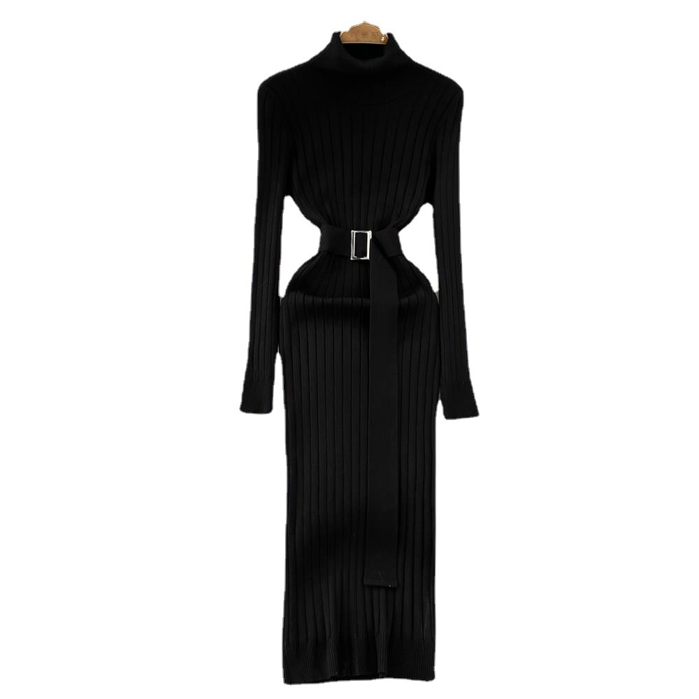Women's Clothing autumn and winter sweater bottoming long skirt style goddess style high waist elastic tight knitted hip covering dress_voghion.com
