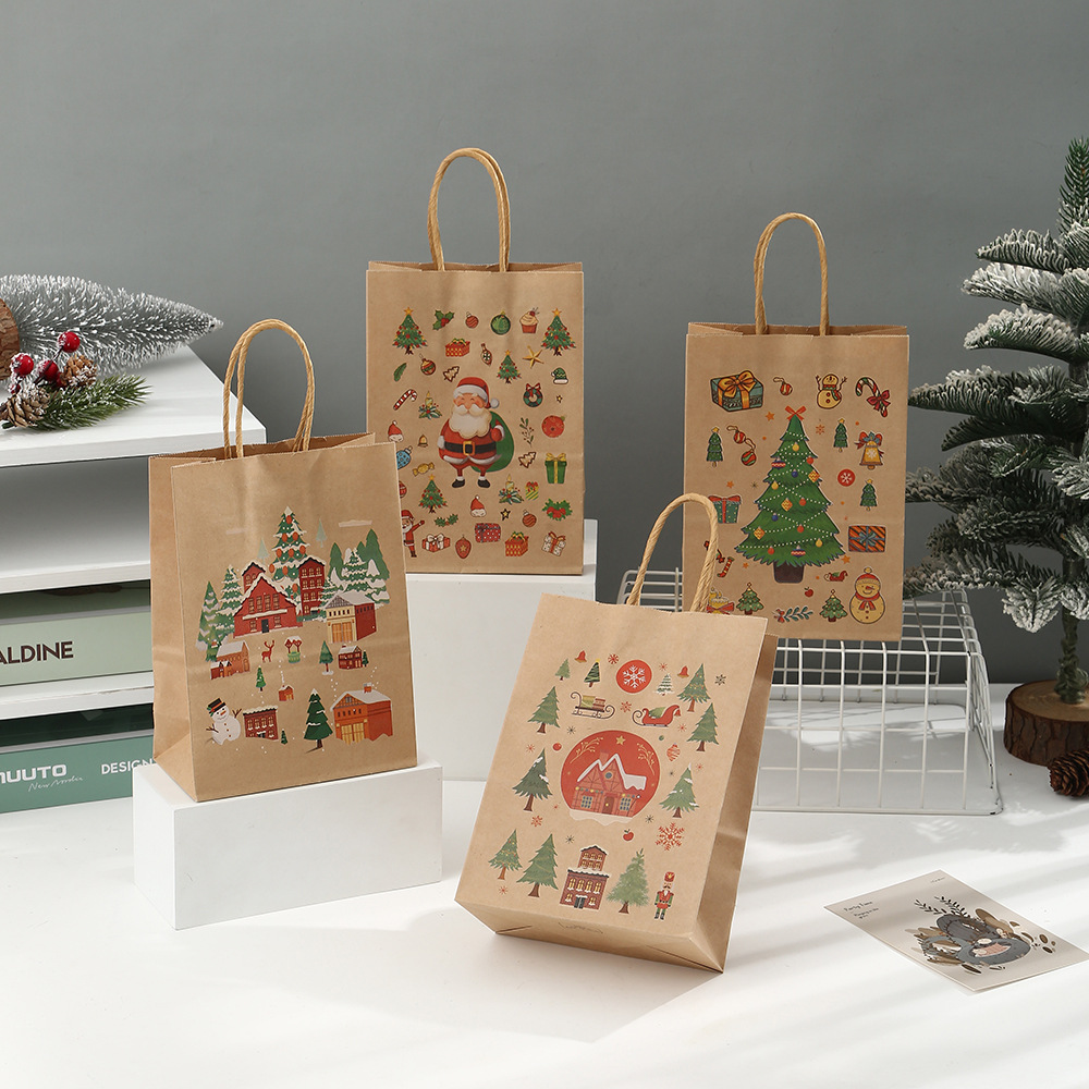 新款圣诞节礼品袋平安夜牛皮纸袋防水外卖袋礼品包装袋厂家直销