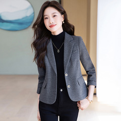 咖色毛呢西装外套女小个子2025新款爆款春秋修身复古女士西服上衣