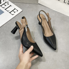韩版外贸蝴蝶结高跟尖头凉鞋女包头设计法式后空细跟时装单鞋wish