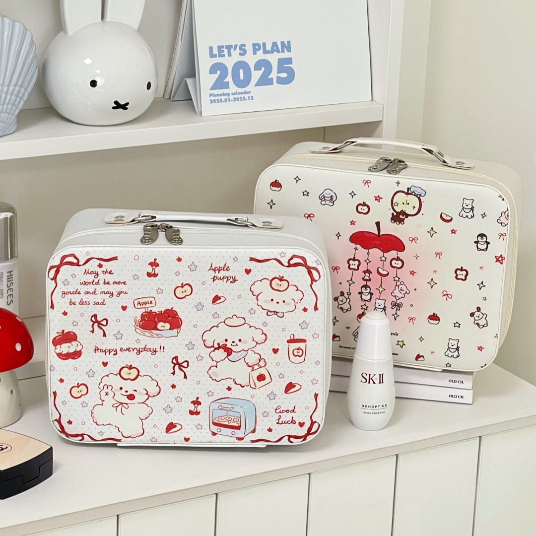 Bolsa de cosméticos con espejo, caja de cosméticos portátil de gran capacidad para mujer, maleta, bolsa de almacenamiento de cosméticos lindo de viaje impermeable