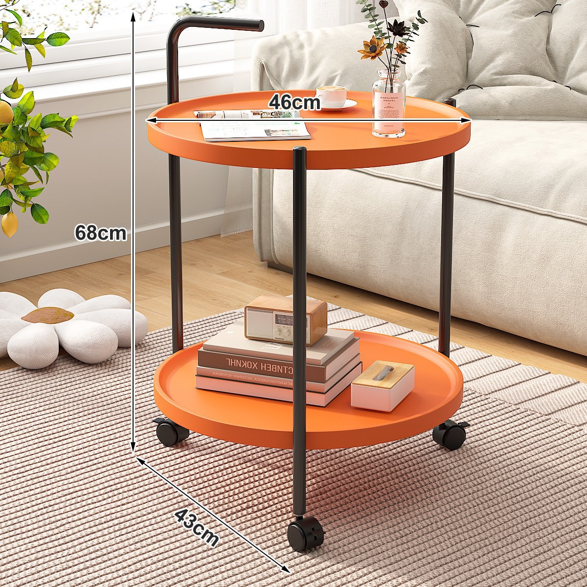 인기 신모델 [팔걸이가 있는 이동식 브레이크 더블 레이어] 밝은 오렌지색