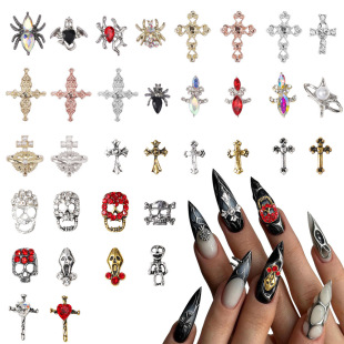 Cross-border explosions alloy cross nail diamond jewelry alloy Halloween spider accessories nail jewelry