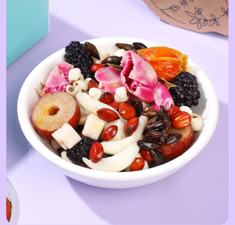 Sour Jujube Seed Lily Poria Herbal Tea Suan Zao Ren Bai He Fu Ling Wellness Tea Gift 150g preparation