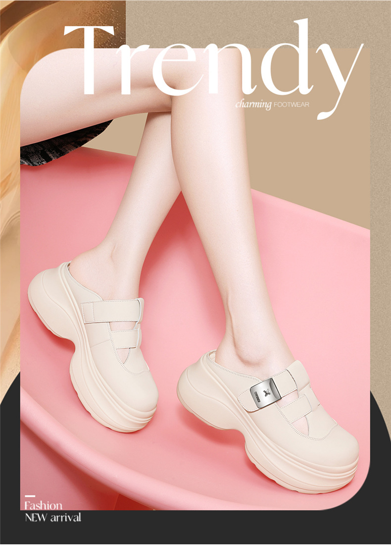 Dép sandal nữ da thật đế xuồng cao gót 7cm thoải mái đi ngoài trời mùa hè — 7183 màu be, 7183 Màu đen chi tiết 2