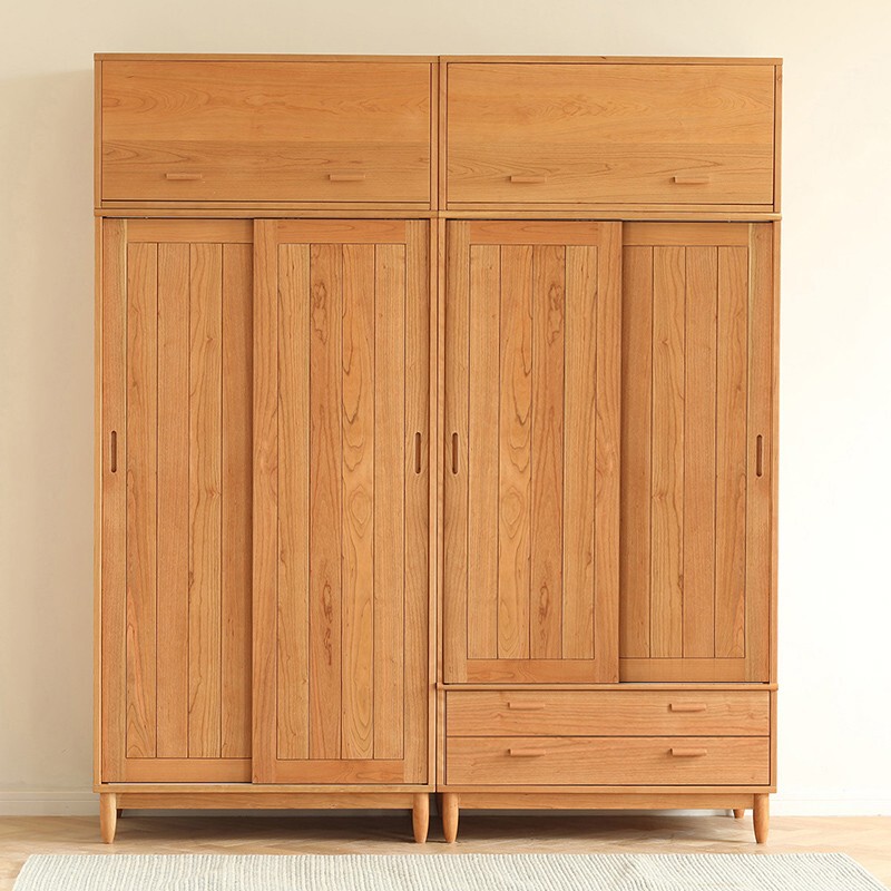 Japanese Style Solid Wood Wardrobe Cherry Wood Bedroom sliding door Storage Wardrobe Nordic Style Oak Log sliding door wardrobe