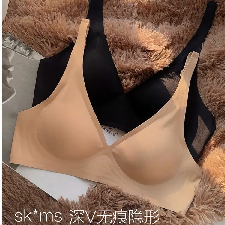 性感深V果冻无痕内衣女士聚拢防下垂透气舒适粉底液文胸女胸罩女