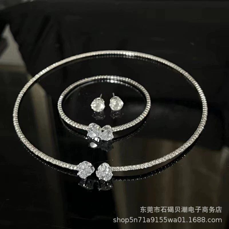 (Cross-border trading), choker, bracelet, earrings, set, European style, diamond encrusted, 3 piece set