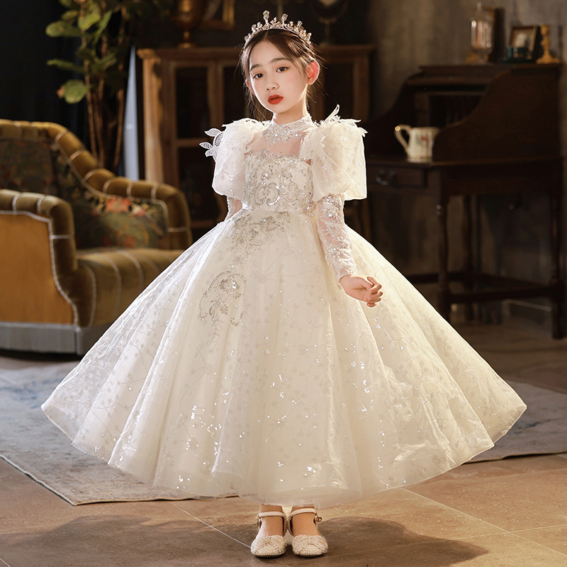 Small princess costume, flower girl dress, piano performance costume, summer long-sleeve, Birthday gift 2