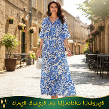 中东穆斯林连衣长裙春夏流苏弹力民族风轻薄透气宽版跨境大码女装