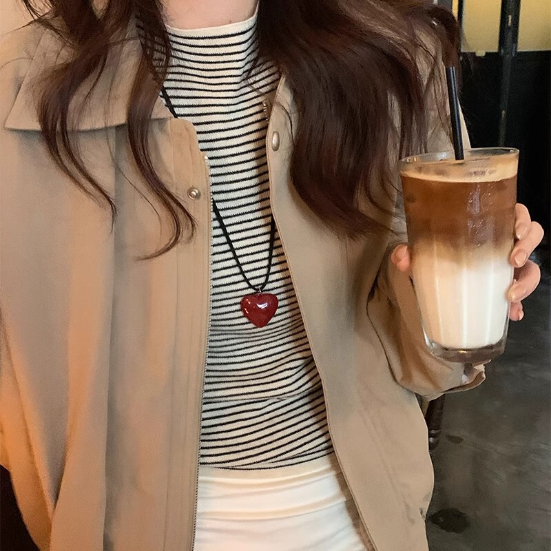 South Korea blogger with love hanging neck pu leather sweater chain long autumn and winter necklace accessories women's high-grade exquisite decoration