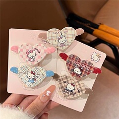 日本の愛の翼ktヘアピンの格子縞のフラッシュドリルのかわいい少女の心の甘い美しい柔らかい萌えの髪飾りカードの前髪の縁の挟み