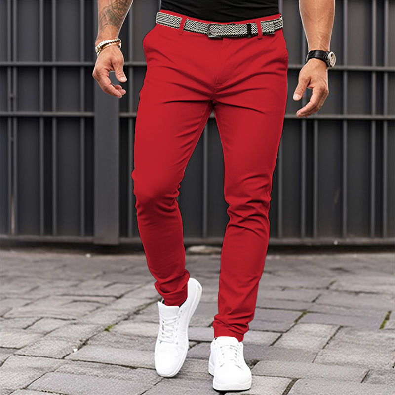Europa y América estación independiente transfronteriza de los hombres de color sólido bolsillo apretado cremallera negocio casual slim fit pantalones pequeños