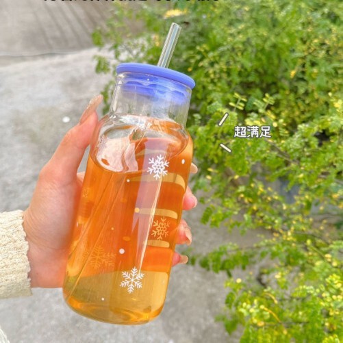 ins网红吸管杯子大容量耐高温玻璃杯家用透明简约水杯高颜值带盖|undefined